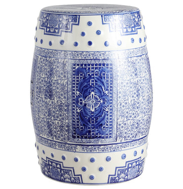 Acanthus 17.8" Chinoiserie Ceramic Drum Garden Stool - JONATHAN Y
